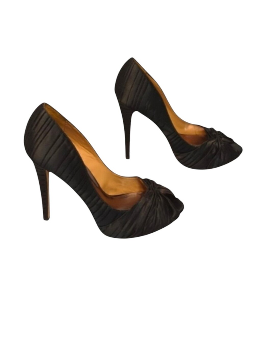 Badgley Mischka Black Ryba Pleated Satin Peep Toe Pumps Size 6